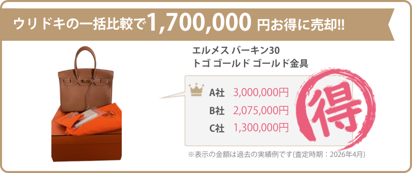 ウリドキの一括比較では、ブランドバッグが相場よりも高く売れるのでお得に売却することができます。