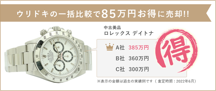 ウリドキの一括比較では、高級時計が相場よりも高く売れるのでお得に売却することができます。