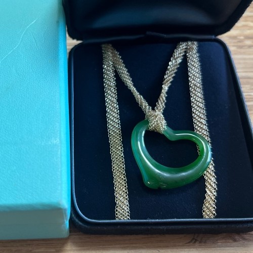 ティファニーエルサぺレッティ翡翠オープンハートメッシュネックレス