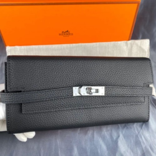 新品エルメス 長財布 ケリーウォレット シェーブル エトゥープ シルバ