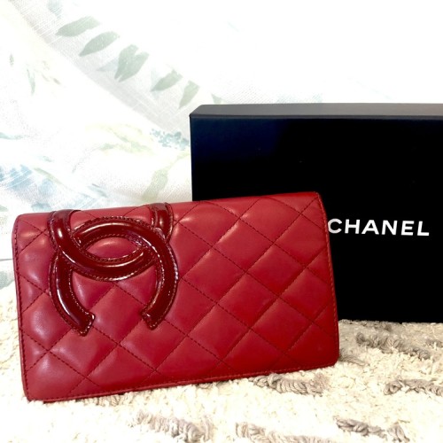 シャネル 長財布 カンボンライン レッド
