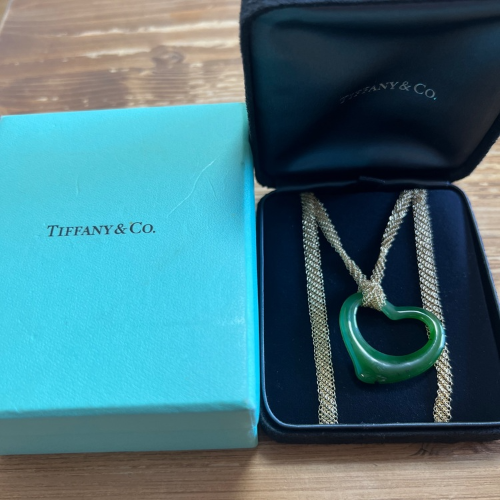 ティファニーエルサぺレッティ翡翠オープンハートメッシュネックレス