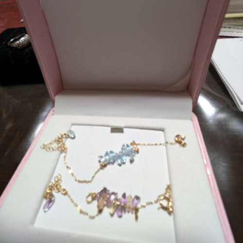 10金、アメジストとアクアマリンのブレスレット