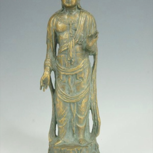 北村西望造 聖観音菩薩像 仏教美術 銅製 銅器　SX236