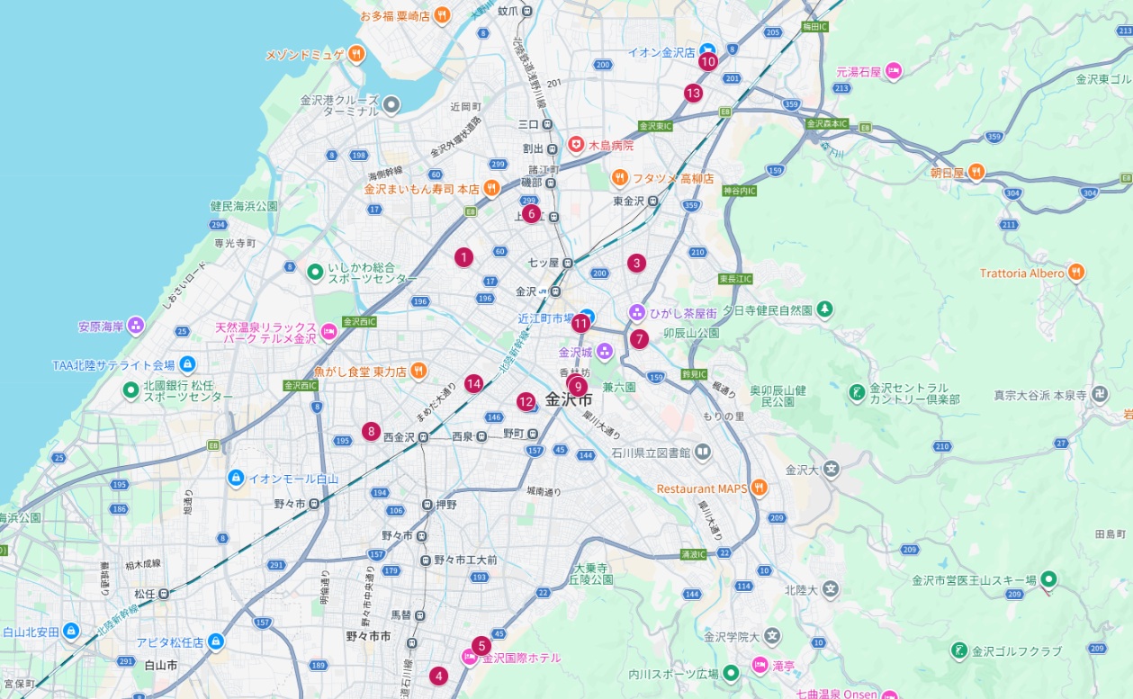 金沢市Googleマップ画像