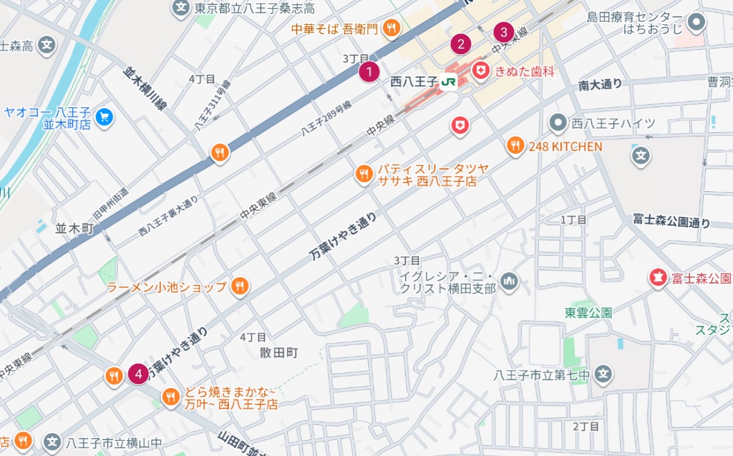 西八王子駅周辺Googleマップ画像