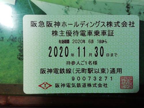 阪急阪神ホールディングス　株主優待乗車証　阪神電鉄線　2020年11月30日まで