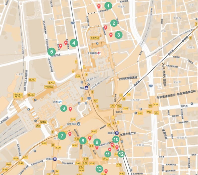 梅田駅周辺の店舗