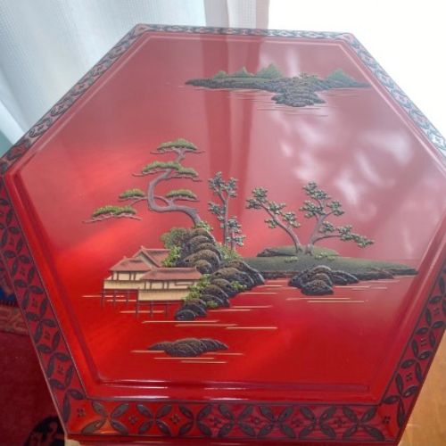 琉球漆器 東道盆 面取山水 べんぼう