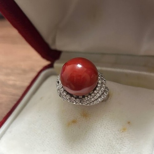 血赤珊瑚ダイヤモンド指輪