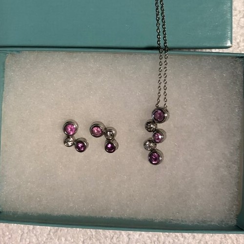 ティファニーPT950ピンクサファイア&ダイヤモンドのバブルピアスとバブルペン