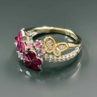 18金/ダイヤモンド0.32ct/ピンクサファイア0.27ct リング