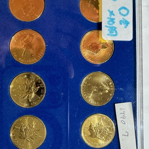 1988年製 メイプルリーフ金貨 1/4オンス（約7.77g）が10枚、ダイナー