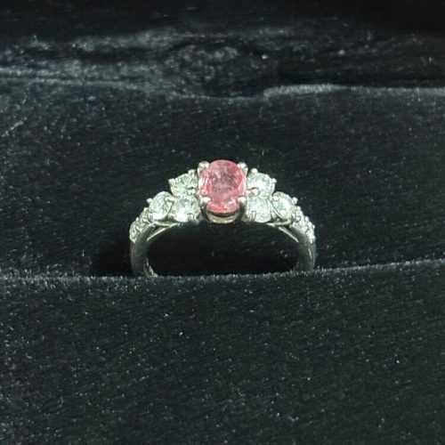 パパラチャサファイアリング(宝石鑑定書あり、脇石天然ダイアモンド)