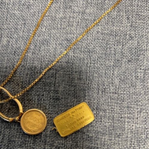K24ジョンソンマッセイ　K21.6MEXICO2ペソ金貨　18Kチェーン