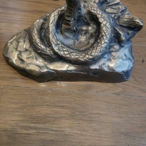 北村西望　作銀製蛇大理石土台付き