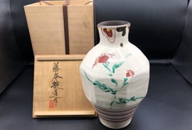 藤本 能道作 赤絵面取花壷