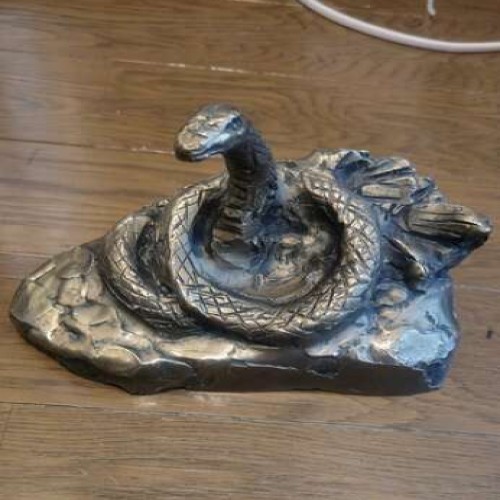 北村西望　作銀製蛇大理石土台付き