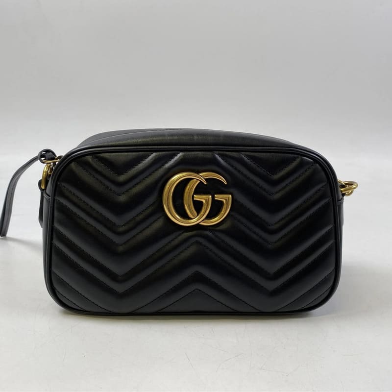 グッチ GGマーモント チェーンショルダーバッグ ブラック レザー GD金具