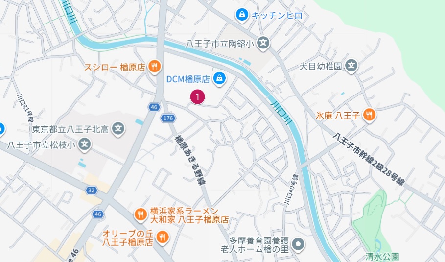 楢原・中野上町周辺Googleマップ画像