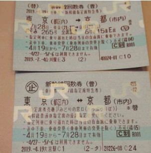 新幹線回数券（ 東京から京都）二枚（自由）
