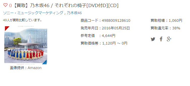 【買取】乃木坂46 / それぞれの椅子[DVD付D][CD]