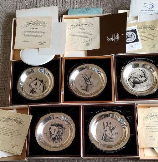 ベルナールビュッフェ　銀製プレート・飾り皿　シリーズ５種完揃（1972年製）