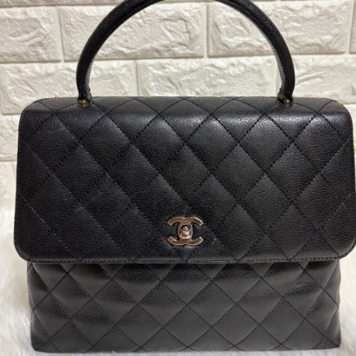 シャネル マトラッセ トップハンドル ハンドバッグ ターンロック ブラック キャ