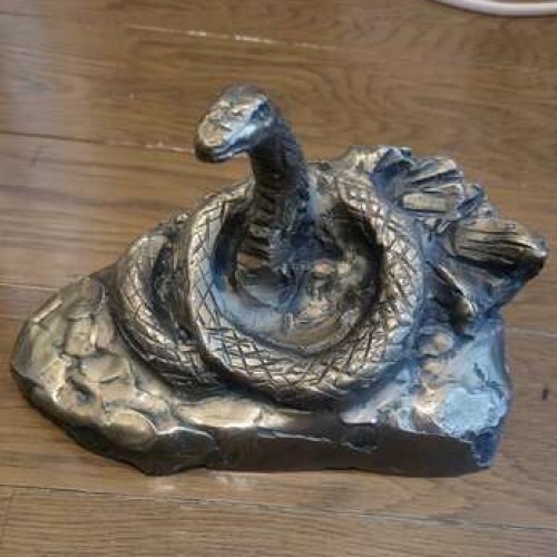 北村西望 作銀製蛇大理石土台付き