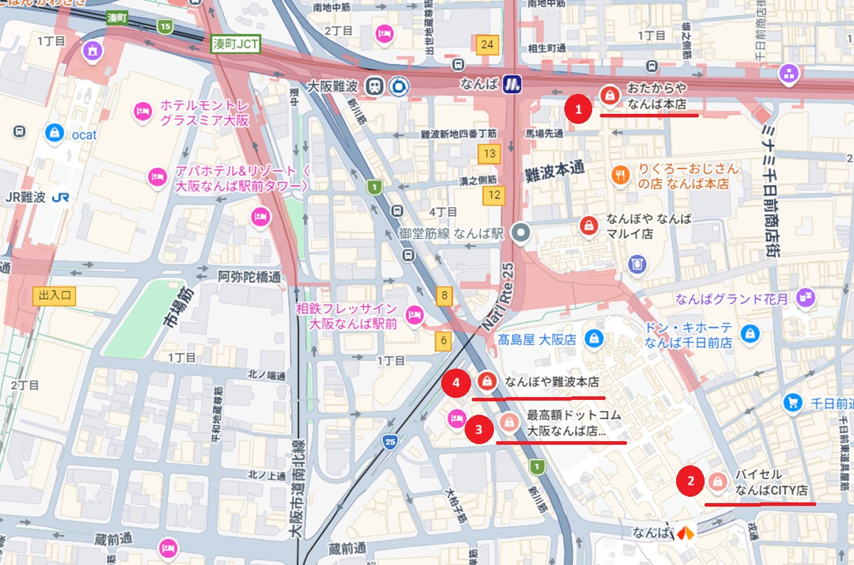 なんば駅周辺おすすめ骨董品買取店map