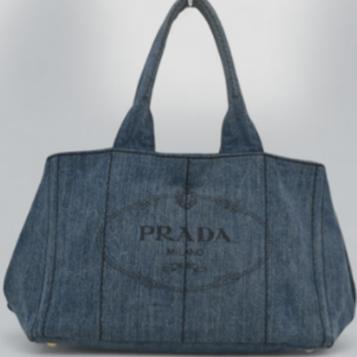 プラダ デニム カナパ トートバッグ ブルーゴールド