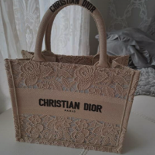 ブックトート D-レース　スモール　ピンクベージュ/黒　キャンバス