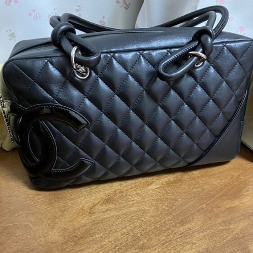 カンボンライン ラムスキン ハンドバッグ ミニボーリングバッグ ブラック