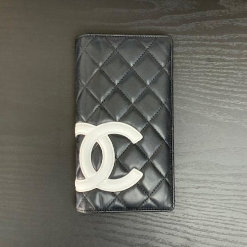 【CHANEL】 カンボンライン カーフスキン 二つ折り 長財布 黒 ピンク