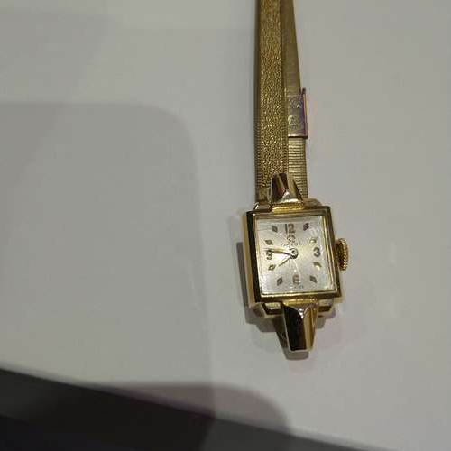 オメガ その他 スクエアフェイス ダイヤ形インデックス 14kゴールドケース 手巻 レディースアンティークウオッチ