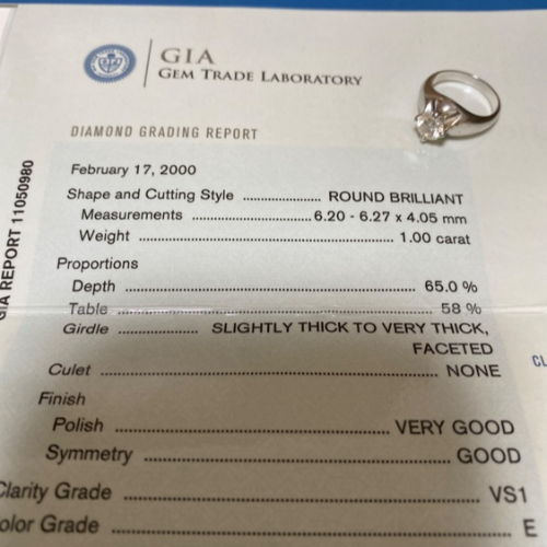 ブルガリ　コロナリングPT950 1.00カラット　VS1 カラーグレードE