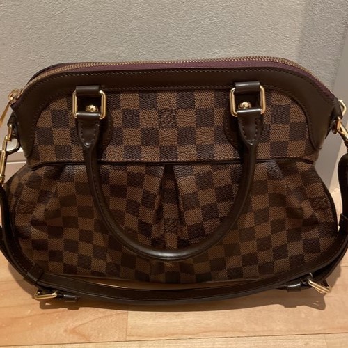 トレヴィPM ダミエエベヌ ハンドバッグ PVC レザー ブラウン