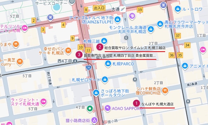 大通駅(東西線)周辺のGoogleマップ