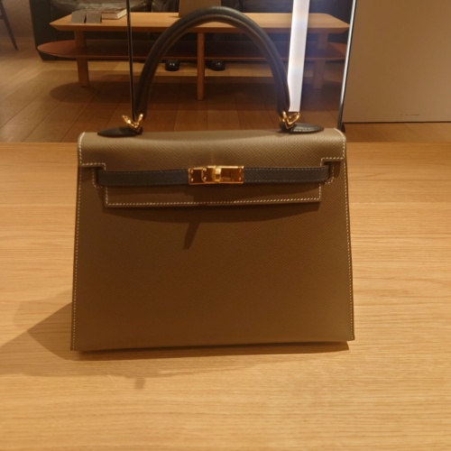 ケリー25センチ トリコロール エプソン 刻印K金具イエローゴールド エトープ