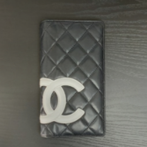【CHANEL】 カンボンライン カーフスキン 二つ折り 長財布 黒 ピンク