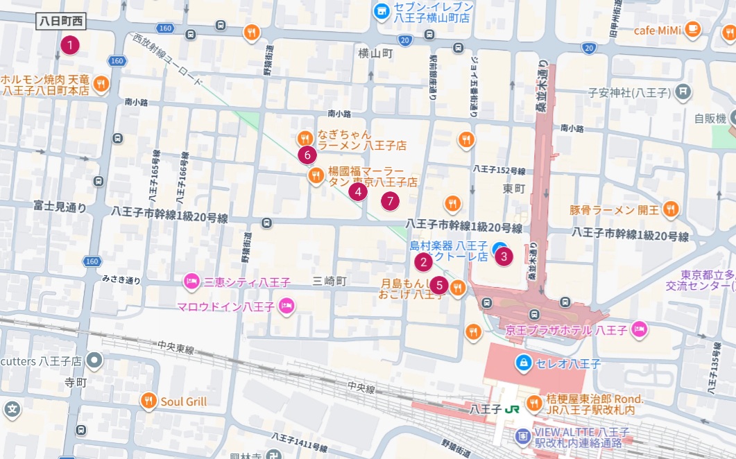 八王子駅周辺Googleマップ画像
