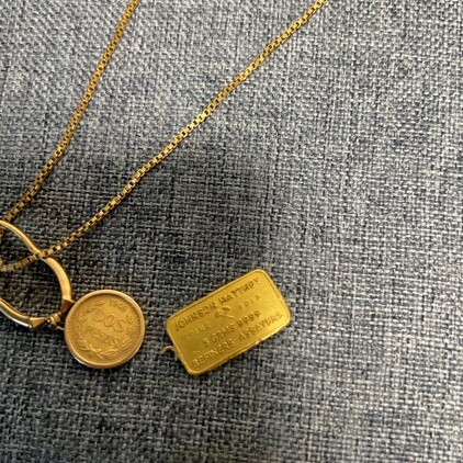 K24ジョンソンマッセイ　K21.6MEXICO2ペソ金貨　18Kチェーン