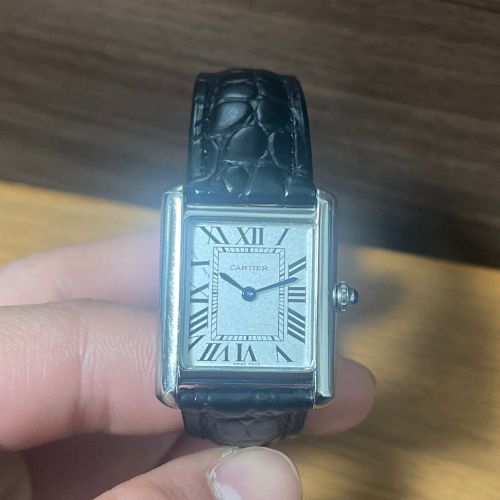 カルティエ タンクソロLM WSTA0028 SS×革 QZ シルバー文字盤