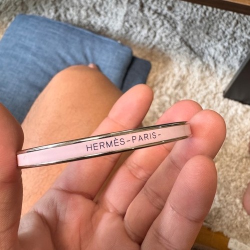 HERMES ユニ　バングル　ピンク　ステンレス