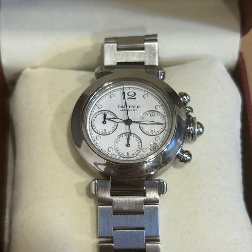 カルティエ パシャ クロノグラフ　ホワイト　じどう