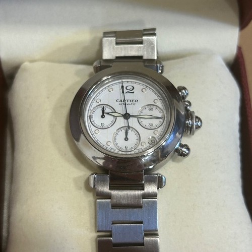 カルティエ パシャ クロノグラフ　ホワイト　じどう