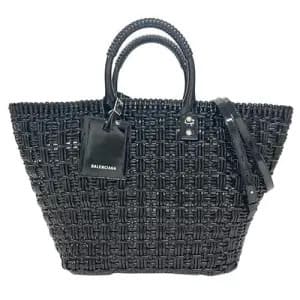 バレンシアガ ビストロS バスケット トートバッグ 2WAY エナメル 671346 ブラック シルバー金具 カゴバッグ レディース ABランク