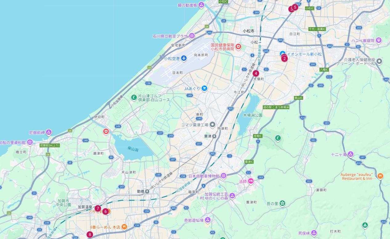 小松市・加賀市Googleマップ画像