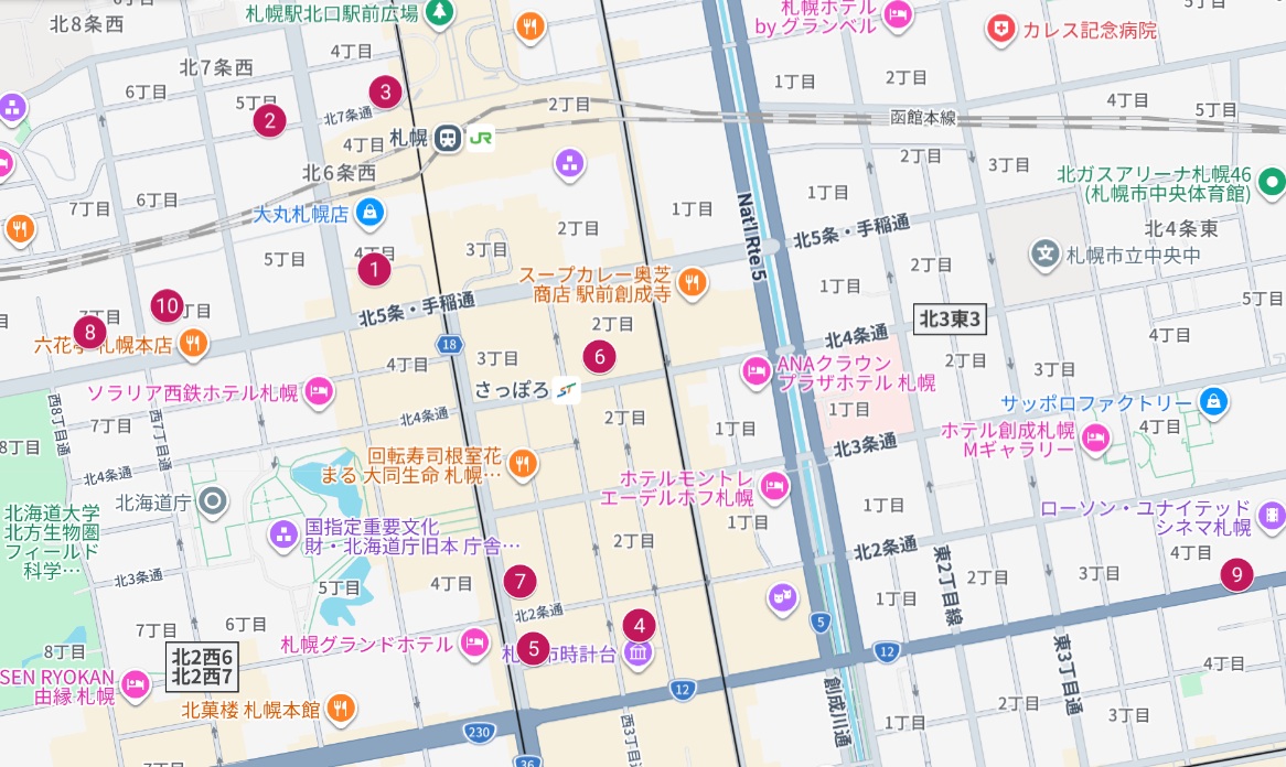 札幌駅・さっぽろ駅周辺Googleマップ画像