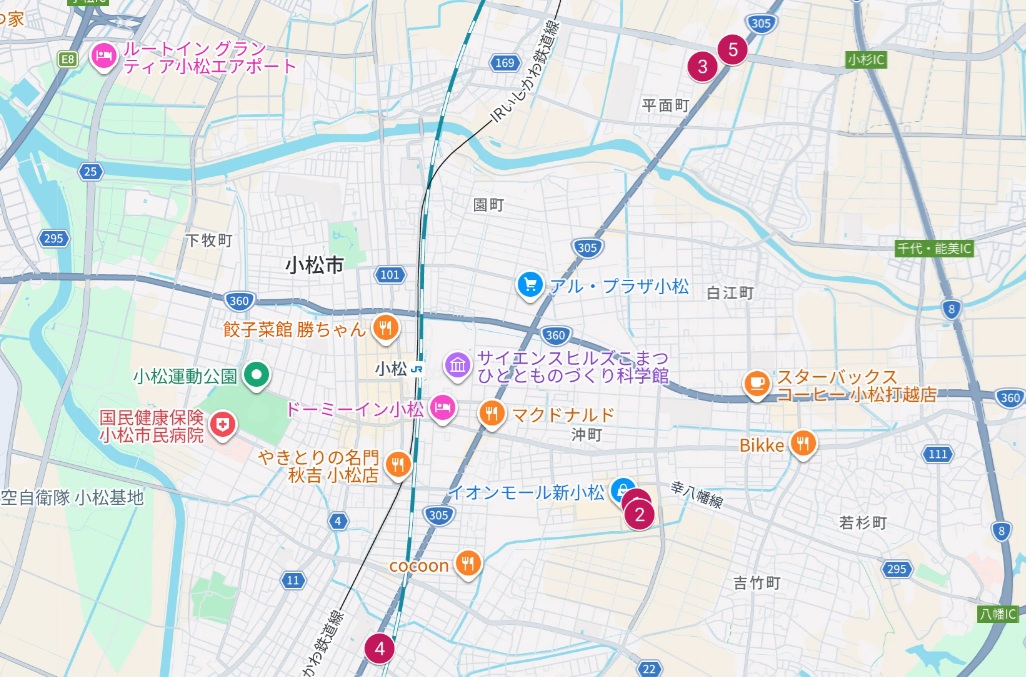 小松市Googleマップ画像